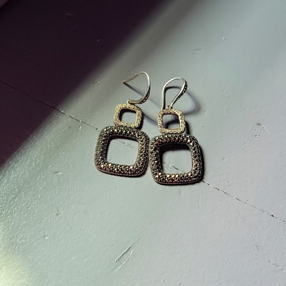 Silver diamond and marcasite earrings